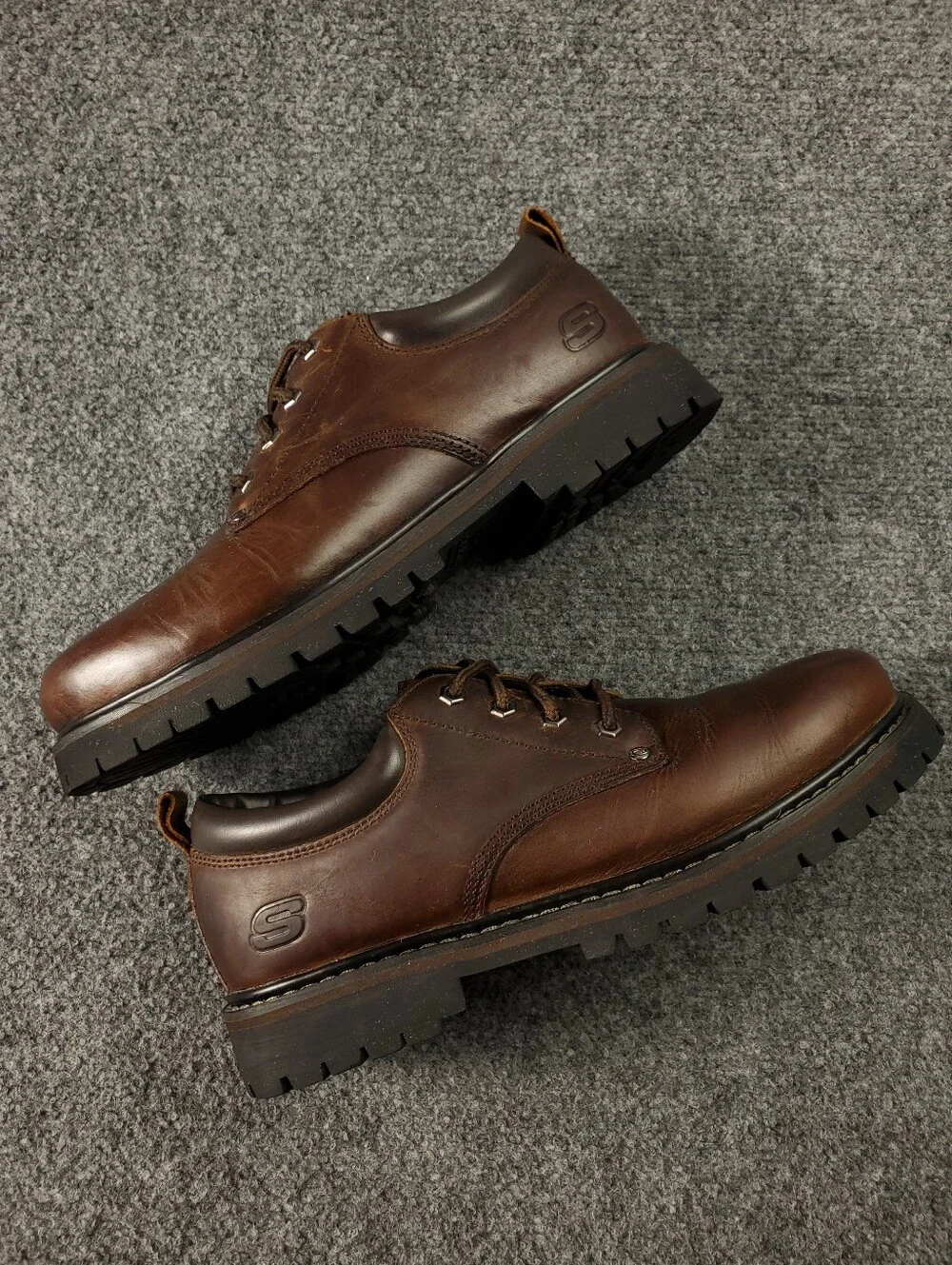 Skechers Tom Cats Oxford Shoes Size 9 Leather Lug Sole Dark Brown Y2K Vintage